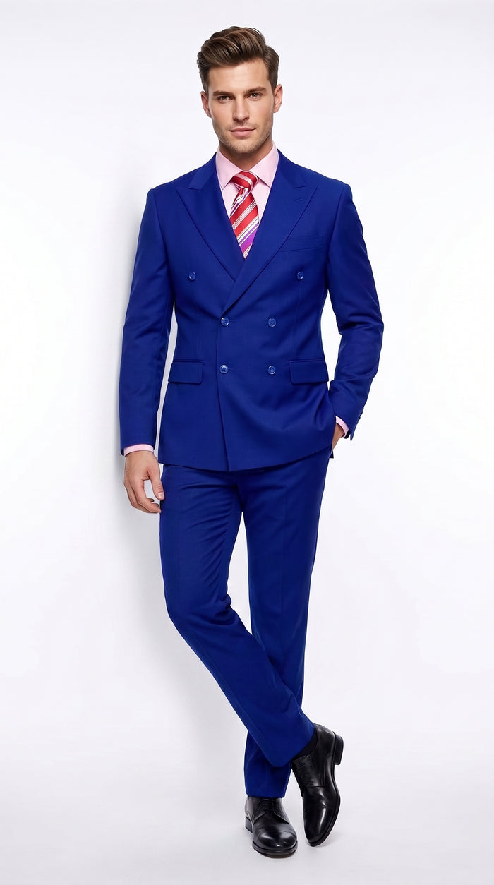 Men’s Royal Blue Double Breasted Blazer, High Quality Peak Lapel Formal Suit Jacket