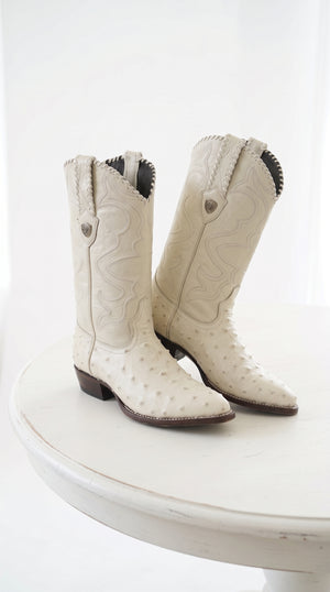 Men's Off White Western Cowboy Boots – Ivory Cream Exotic-Style Embossed Leather-Look Western Dress Boots