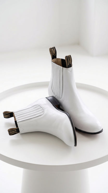 Los Altos Men’s White Deer Leather Charro Ankle Boots, Short Western Botin Boots with Square Toe