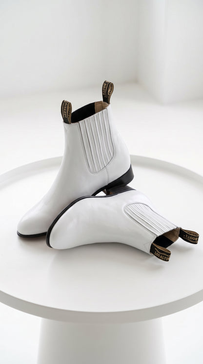 Los Altos Men’s White Deer Leather Charro Ankle Boots, Short Western Botin Boots with Square Toe