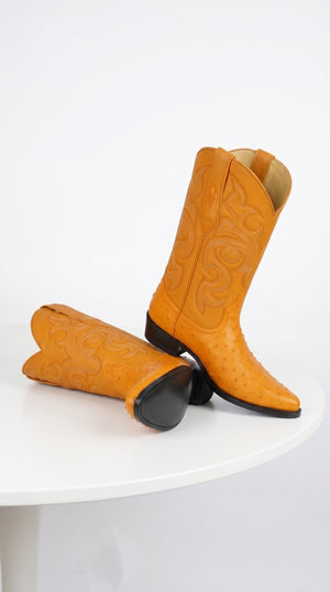 Los Altos Men’s Buttercup Genuine Full Quill Ostrich Cowboy Boots, Exotic Leather Western Dress Boots