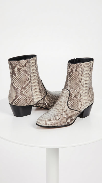 Los Altos Men’s Natural Python Skin Ankle Boots 635749, Exotic Snakeskin Western Dress Boots with Pointed Toe