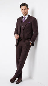 Statement Men’s Plum Eggplant 2 Button Modern Fit Suit, Italian Style Wool Formal Wedding Business Suit