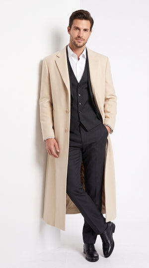 Men’s Off White Ivory Cream Wool Overcoat, Long Winter Dress Topcoat
