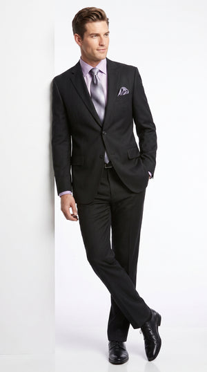 Men’s Black Tone on Tone Shadow Stripe 2 Button Suit, Two Piece Business Dress Suit