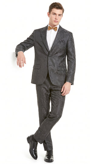 Men’s Black Paisley Floral Suit – 2-Piece Wedding & Prom Formal Suit