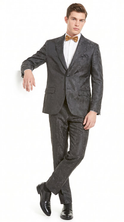 Men’s Black Paisley Floral Suit – 2-Piece Wedding & Prom Formal Suit