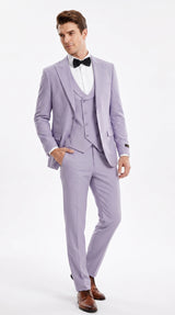 Men’s Lavender Modern Fit 3 Piece Suit, Two Button Vested Peak Lapel Graduation Wedding Prom Suit