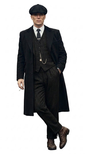 Men’s 1920s Peaky Blinders Style Vested Suit, English Gangster Outfit with Overcoat and Hat