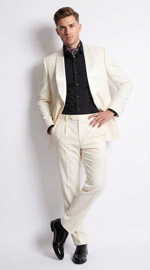 Men’s Champagne Ivory Shawl Collar Suit, 1 Button Cream Off White Dinner Jacket Tuxedo