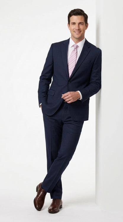 Men’s Navy Blue Big and Tall 2 Button Suit, Solid Plus Size Formal Wedding Business Suit