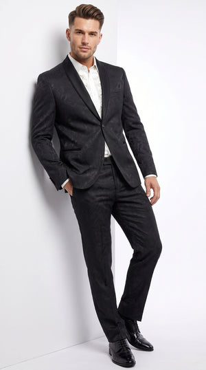 Men’s Black Paisley Floral Suit – Patterned Prom & Wedding Formal Suit