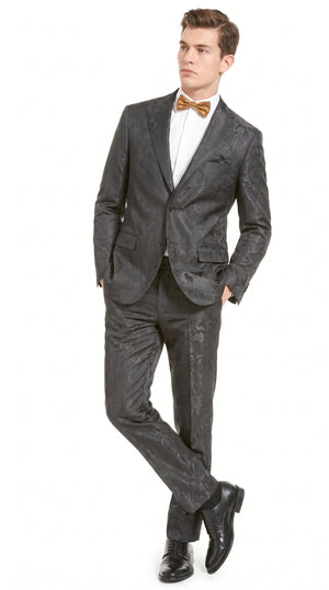 Men’s Black Paisley Floral Suit – 2-Piece Wedding & Prom Formal Suit