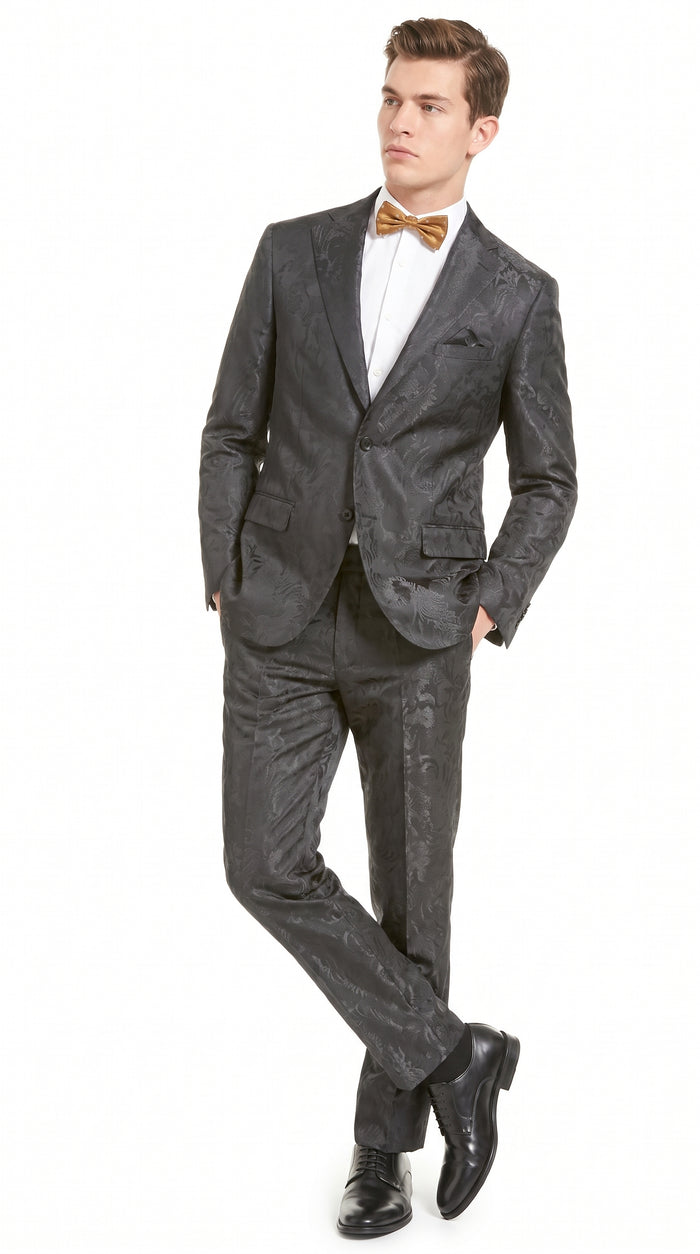 Men’s Black Paisley Floral Suit – 2-Piece Wedding & Prom Formal Suit