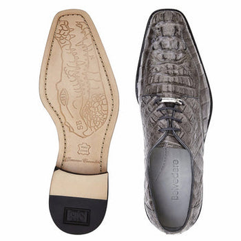 Men's Belvedere Chapo Hornback Caiman Crocodile Dress Shoe in Grey