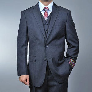 Men'S Charcoal Grey 2-Button Vested Three Piece Suit