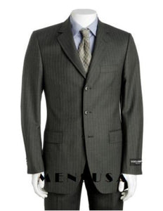 Dark Charcoal Gray Multi Pinstripe Available In 2 Or 3 Buttons Style Regular Classic Cut Super 120'S Pleated Pants