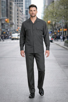 Mens Luxury Charcoal Grey Wool Two-Piece Leisure Walking Suit - Image 4
