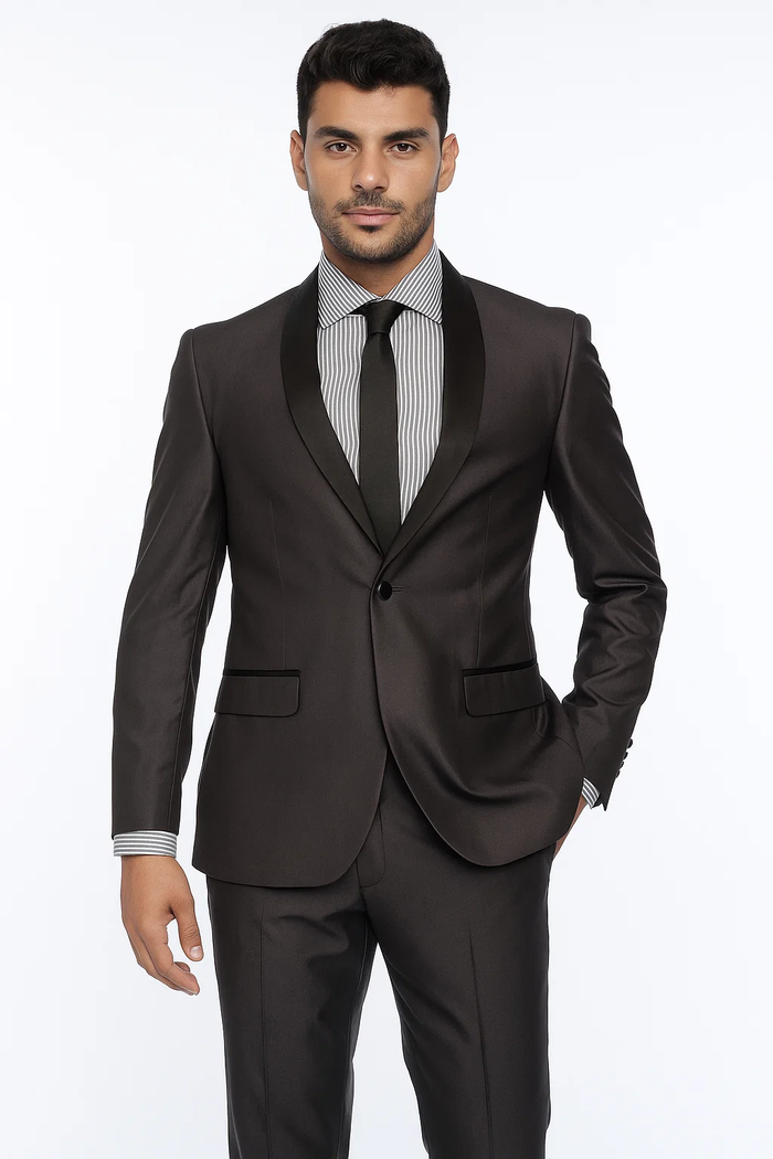 Charcoal 1 Button Slim Fitted Shawl Tuxedo - Image 2