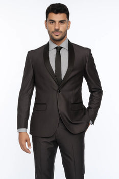 Charcoal 1 Button Slim Fitted Shawl Tuxedo - Image 2