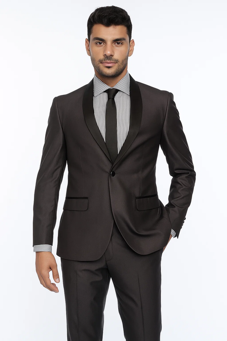 Charcoal 1 Button Slim Fitted Shawl Tuxedo