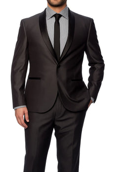 Charcoal 1 Button Slim Fitted Shawl Tuxedo