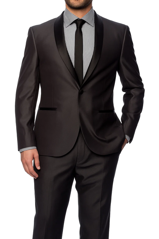 Charcoal 1 Button Slim Fitted Shawl Tuxedo