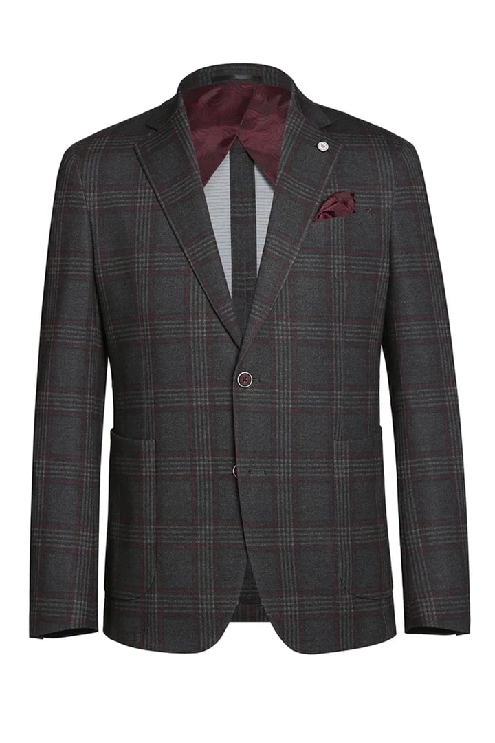 Saco vaquero - Western Sport Coat - Western Blazer- Mens Slim Fit Patch Pocket Vintage Style Sports Coat Blazer In Charcoal Grey Windowpane Plaid