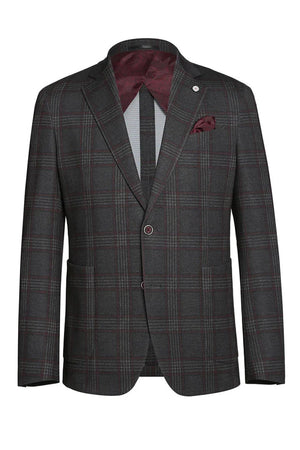 Saco vaquero - Western Sport Coat - Western Blazer- Mens Slim Fit Patch Pocket Vintage Style Sports Coat Blazer In Charcoal Grey Windowpane Plaid