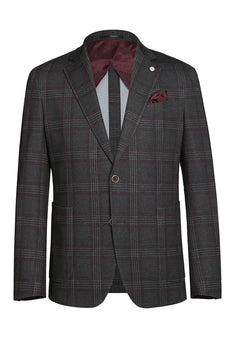 Saco vaquero - Western Sport Coat - Western Blazer- Mens Slim Fit Patch Pocket Vintage Style Sports Coat Blazer In Charcoal Grey Windowpane Plaid