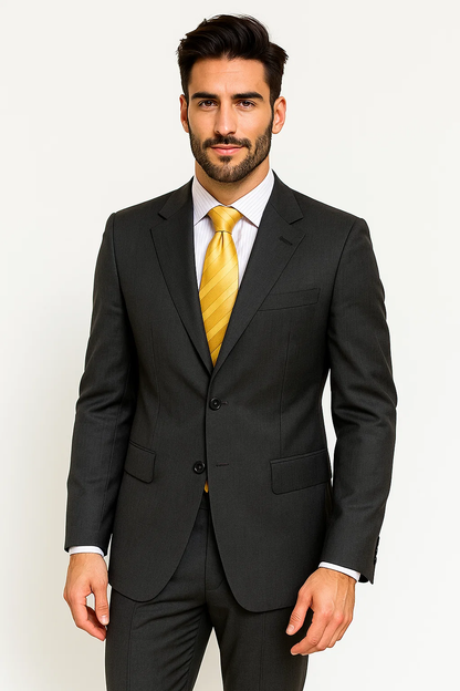 3/4 Buttons Men'S Dress Business Charcoal Gray 100% Super Year Round Cheap Priced Business Suits Clearance Sale - Color: Dark Grey Suit - Image 2