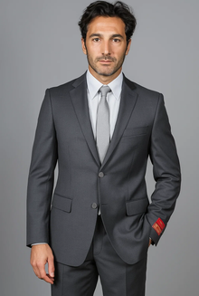 Mantoni Suit - Signature Menswear Wool Fabric SuitsOutlet - Men's Slim Fit patterned Black 2-button Suit - High End Suits - High Quality Suits