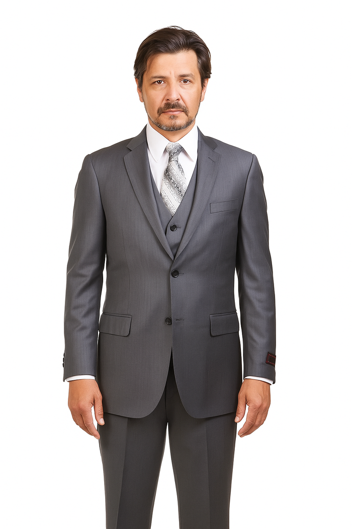 Charcoal Grey ~ Blue ~ Dark Navy Stripe ~ Pinstripe Vested Men'S 3 Piece Suit No Pleated Pants Side Vented Regular Cut Conservative - Image 3