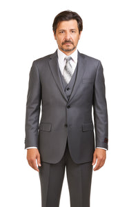 Charcoal Grey ~ Blue ~ Dark Navy Stripe ~ Pinstripe Vested Men'S 3 Piece Suit No Pleated Pants Side Vented Regular Cut Conservative