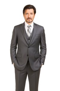 Charcoal Grey ~ Blue ~ Dark Navy Stripe ~ Pinstripe Vested Men'S 3 Piece Suit No Pleated Pants Side Vented Regular Cut Conservative
