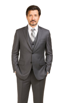 Charcoal Grey ~ Blue ~ Dark Navy Stripe ~ Pinstripe Vested Men'S 3 Piece Suit No Pleated Pants Side Vented Regular Cut Conservative