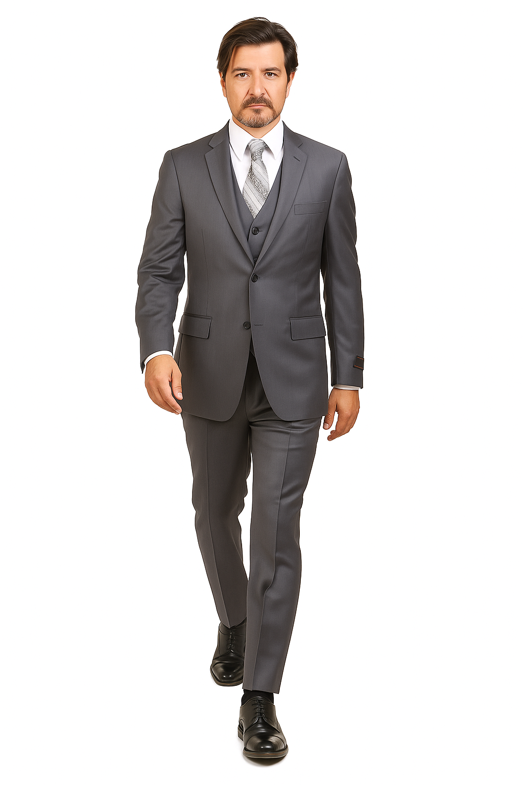 Charcoal Grey ~ Blue ~ Dark Navy Stripe ~ Pinstripe Vested Men'S 3 Piece Suit No Pleated Pants Side Vented Regular Cut Conservative - Image 4