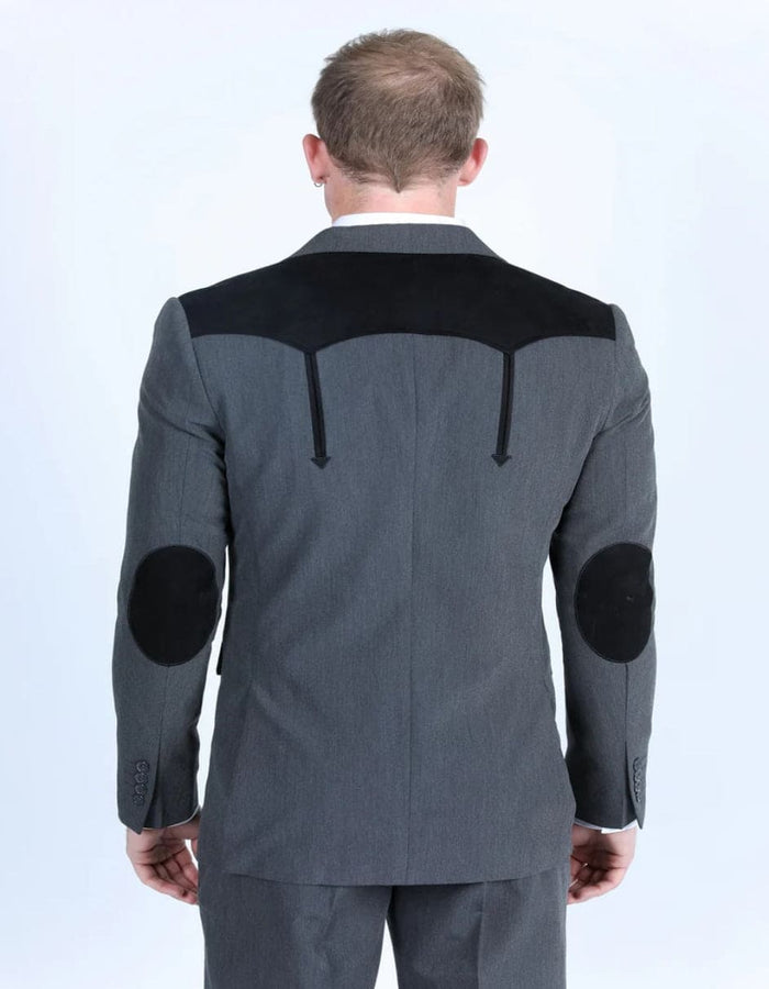 Men's Western Charcoal Suit Sport Coat with Suede Yokes and Elbow Patches - Image 4