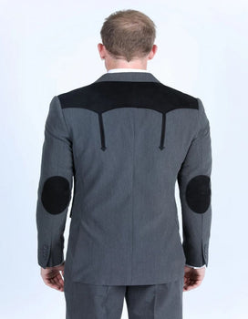 Men's Western Charcoal Suit Sport Coat with Suede Yokes and Elbow Patches - Image 4