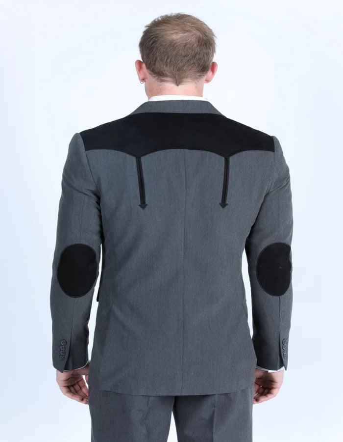Men's Western Charcoal Suit Sport Coat with Suede Yokes and Elbow Patches - Image 5