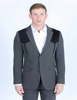 Men's Western Charcoal Suit Sport Coat with Suede Yokes and Elbow Patches - Image 2