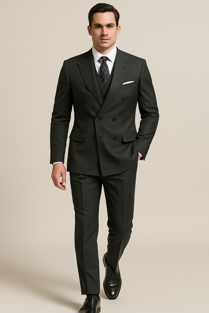 Mens Classic Poplin Double Breasted Suit in Charcoal - Image 5