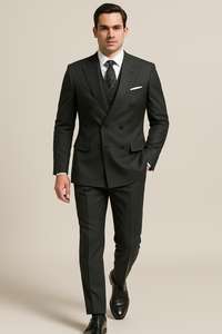 Mens Classic Poplin Double Breasted Suit in Charcoal