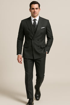 Mens Classic Poplin Double Breasted Suit in Charcoal - Image 5