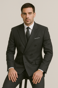 Mens Classic Poplin Double Breasted Suit in Charcoal