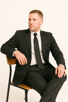 Dark Navy Wide Pinstripe 2 Button Men's Suit - Dark Blue Suit - Image 14