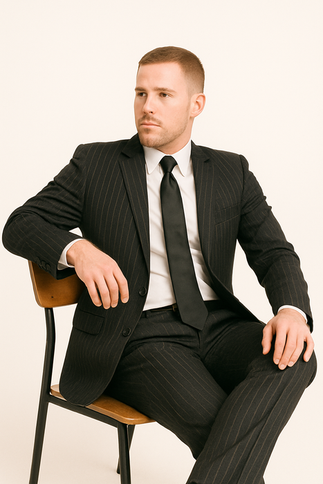 Dark Navy Wide Pinstripe 2 Button Men's Suit - Dark Blue Suit