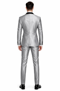 Men'S Shiny Sharkskin Tuxedo Silver Gray ~ Light Grey Black Lapel Two Toned Vested Tuxedo - Mens Grey And Black Tuxedo Wedding - Charcoal Grey Tuxedo - Image 6