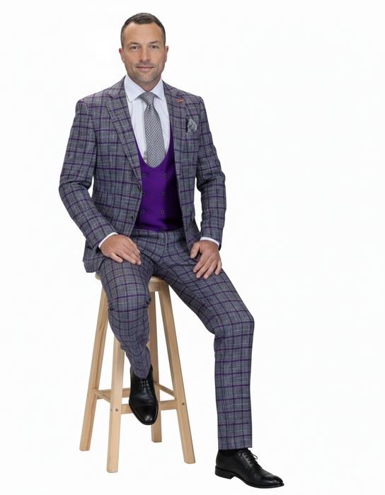 Statement Men's 3-Piece Modern Fit Suit – 100% Wool with Sleek Scoop Vest