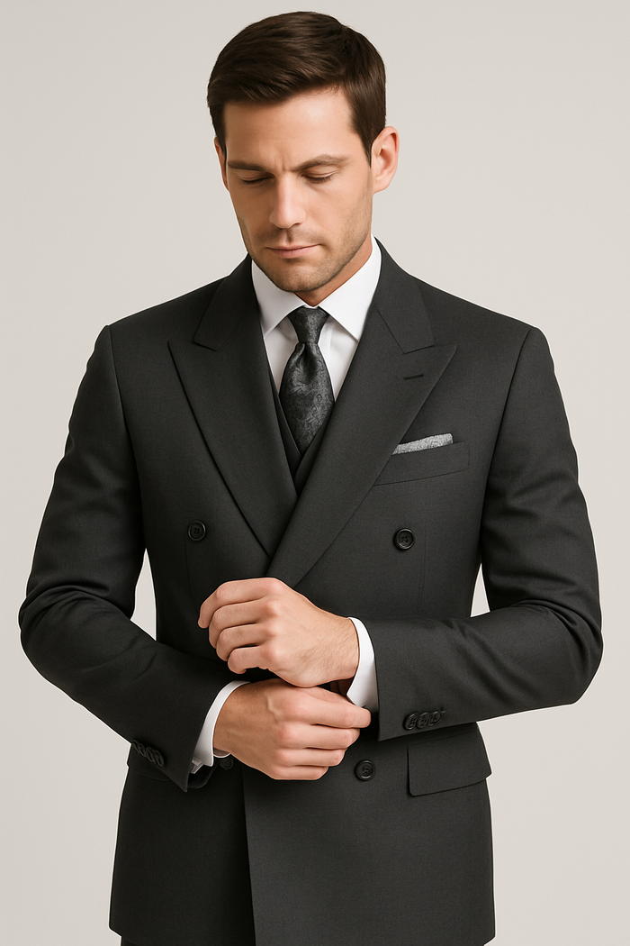 Mens Classic Poplin Double Breasted Suit in Charcoal - Image 7